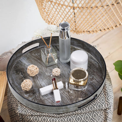 13" MAONAME Round Decorative Tray, Plastic Tray with Handles, Coffee Table Trays, Serving Trays for Ottoman, Bathroom