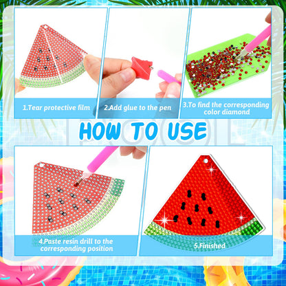 Thinkday 12 Pack Summer Diamond Painting Keychain Kits 5D Diamond Art Keychains DIY Painting Kit Summer Hanging for Kids DIY Crafts