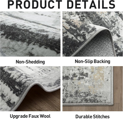 Skiennix 8x10 Area Rug - Washable Modern Abstract Design | Soft Anti-Skid Carpet for Living Room & Bedroom