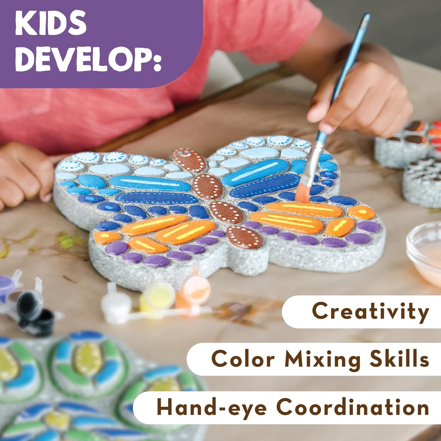 8 MindWare Paint Your Own Stepping Stone Butterfly, Rock Painting Kit, Stepping Stones Crafts for Kids Ages & up