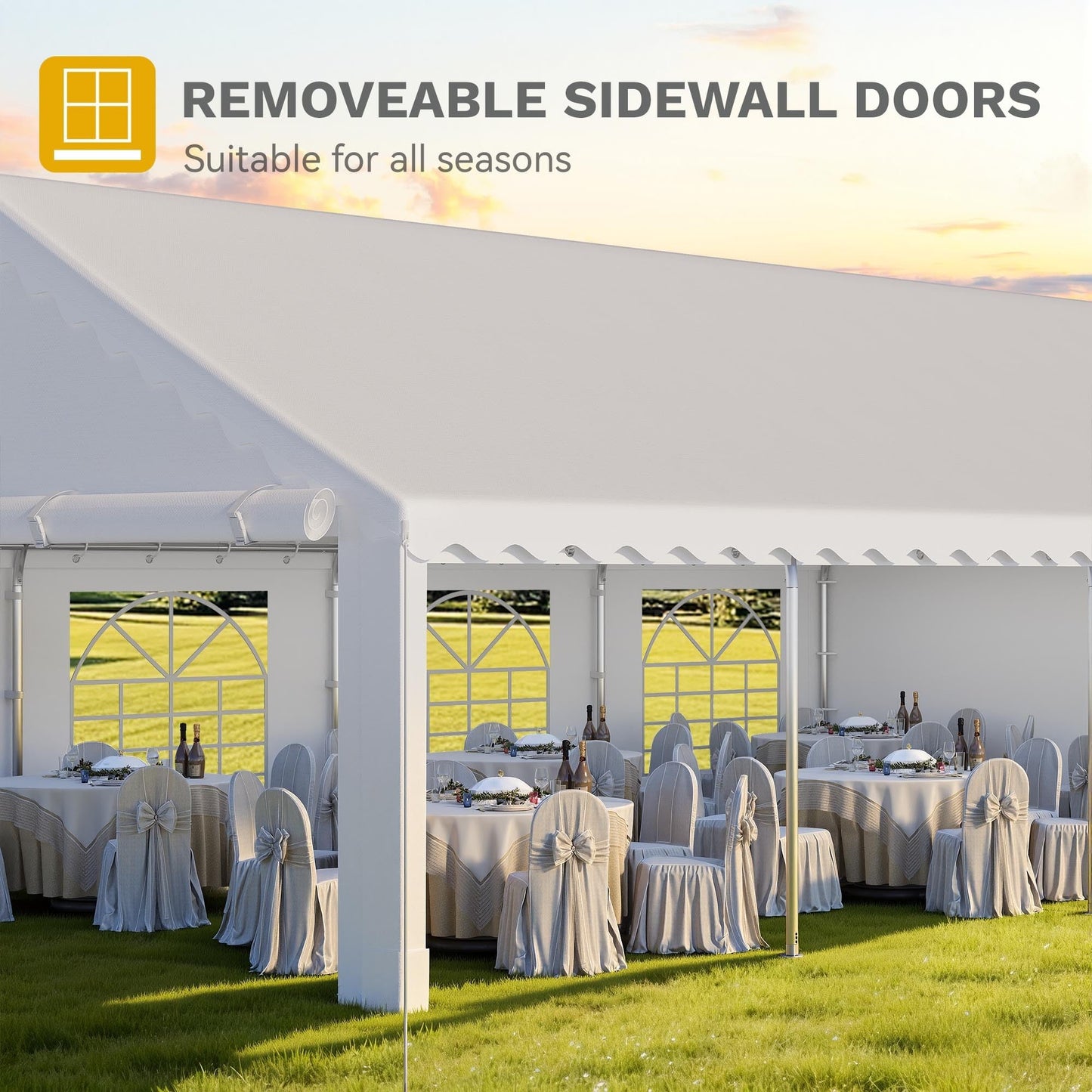 DWVO 20x30FT Heavy Duty Party PVC White Tent Wedding Event Shelters Upgraded Galvanized Ripple Canopy with Large Roof Removable Sidewalls & 2 Storage Bags