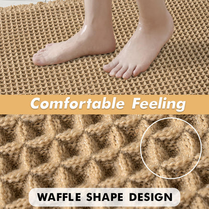 MIULEE Set of 2 Waffle Bathroom Rugs, Boho Bath Rugs Non Slip Washable, Super Absorbent Bath Mats, Ultra Soft Rubber Backed Shower Mats for Bathroom Floor, Tub and Shower, Brown, 18x30 Inch