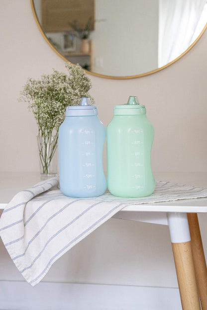 Ello Hydra 64oz Half Gallon Water Jug with Handle and Motivational Time Markers for All Day Hydration, Plastic Reusable Water Bottle with Straw and Locking, Leak Proof Lid, BPA Free, Halogen Blue