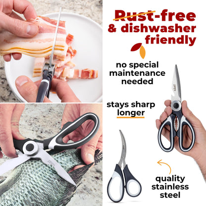 Gidli Chef Knife and Kitchen Shears Set – Ultra Sharp 8” Chef Knife with Knife Sharpener + Heavy Duty Kitchen Scissors & Seafood Scissors – Premium Stainless Steel Cooking Set – Gift Ready