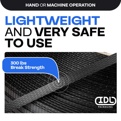 IDL Packaging 1/2" x 9000' Hand Grade Polypropylene (PP) Strapping Roll of 16" x 6" Core Size, 300 lbs Break Strength - Lightweight and Affordable Poly Banding - Elastic and Flexible Packing Straps