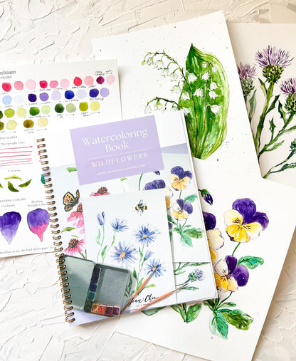 Wildflower Watercolor Workbook with Real Cold Press Cotton Watercolor Paper, Pre-Outlined Designs, Step-by-Step Instructions & Online Videos – Premium Botanical Art Book for Adults & Beginners