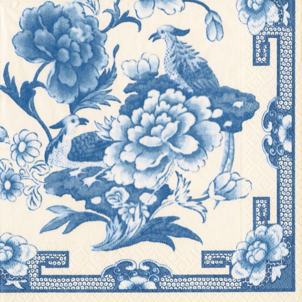 Caspari Entertaining Cocktail Napkin, Blue and White, Box of 40
