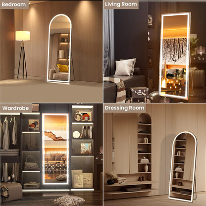Pertetey 79x36 Inch LED Full Length Mirror with Lights, White Frame Dimmable & 3 Color Modes Floor & Wall Mounted Long Mirror