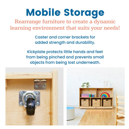 ECR4Kids 5-Compartment Mobile Storage Cabinet, Preschool, Classroom Furniture, Natural