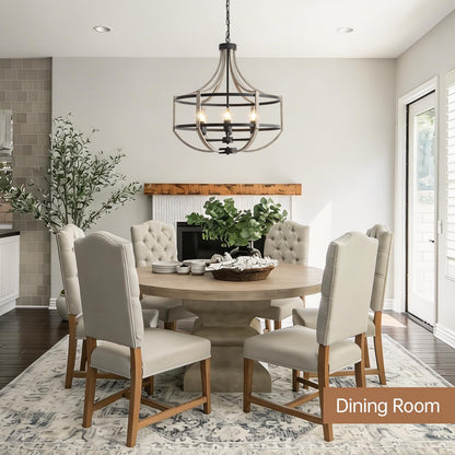 23.6" Farmhouse Chandelier for Dining Room, 6-Light Distressed White Faux Wood Pendant Light Fixtures, Antique Vintage Foyer Chandelier for Entryway Kitchen Island Living Room