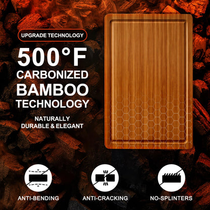 3 Pack Bamboo Cutting Board Set with Non Slip Solid Wood Cutting Boards Non Toxic Chopping Board for Kitchen Small Cutting Board Non Plastic Charcuterie Boards Meat Healthy Bread Cutting Board Sets