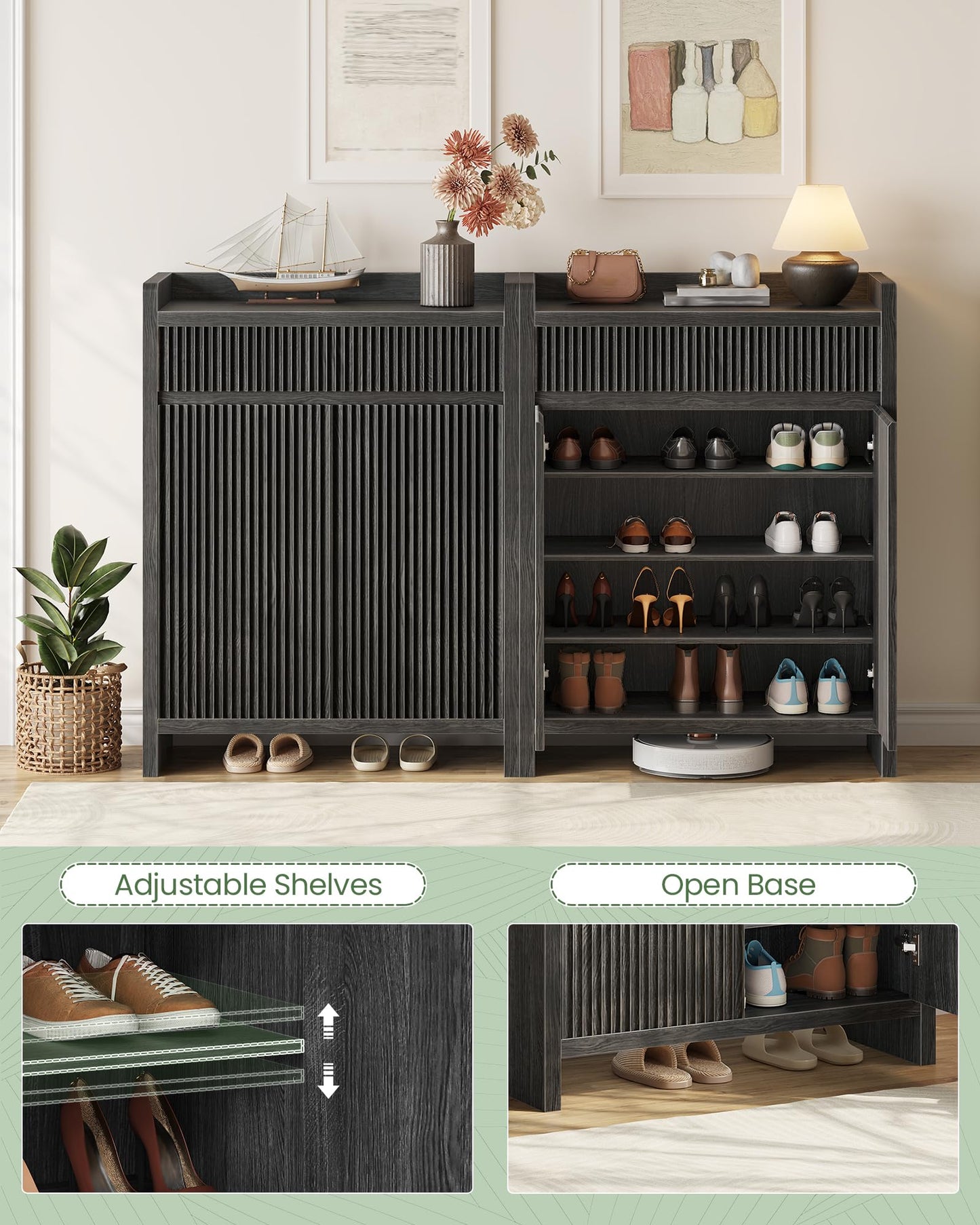 CHOEZON Shoe Storage Cabinet, 44.8" Tall Large Shoe Cabinet, Shoe Storage Organizer for Entryway, Fluted Shoe Cabinet with Drawer & Adjustable Shelves, Mid-Century, for Hallway, Charcoal Gray MSC03TH