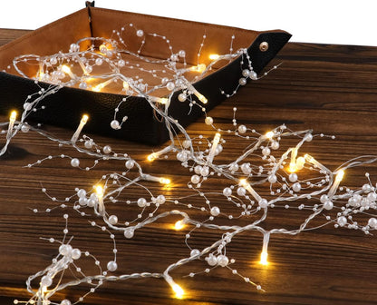 14.7FT 36 Rhytsing White Pearl Garland with LED Light, Battery Operated Fairy String Lights with Timer for Wedding