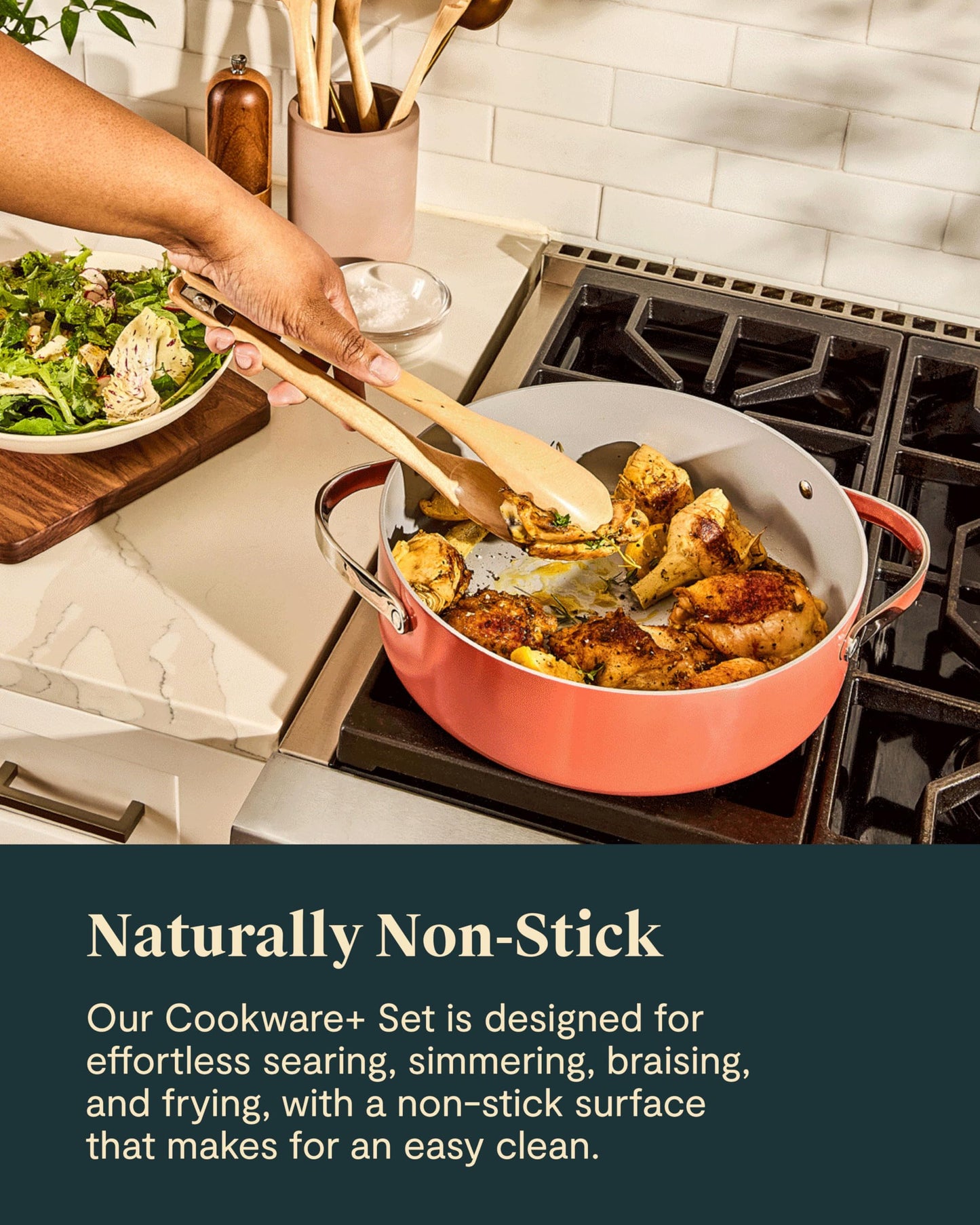 Caraway Cookware+ Collection - Specialty Cookware Set - Petite Cooker, Stir Fry Pan, Rondeau, & Stock Pot - 3 Lids & Storage Organizer Included - Cream