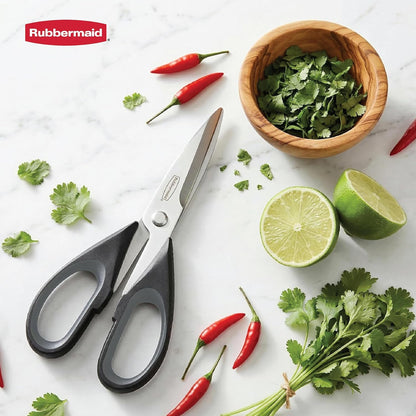 Rubbermaid Kitchen Scissors - Heavy Duty Stainless Steel Shears with Protective Sheath | Dishwasher Safe, Black