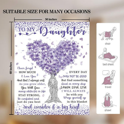 Kitolwo to My Daughter Blanket from Mom Daughters Birthday Gifts Christmas Valentines Day Gift for Daughter to My Daughter's Throw Blanket 50" x 60"（Purple）