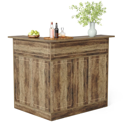 LITTLE TREE Home Bar Cabinet, 4-Tier Mini Bar Cabinet with Stemware Rack, Freestanding Wooden Bar Cabinet, L-Shaped Liquor Table Cabinet for Living Room, Dining Room, Rustic Brown