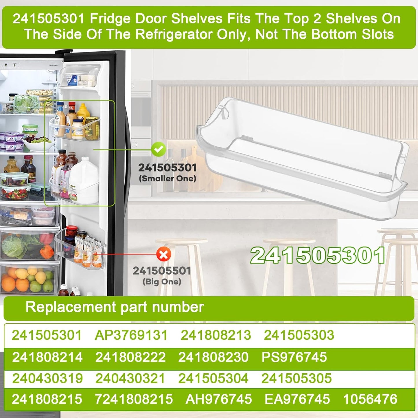 UPGRADED 241505301 Refrigerator Door Shelf Bin Compatible with Frigidaire Replacement Parts 241505300 AP3769131