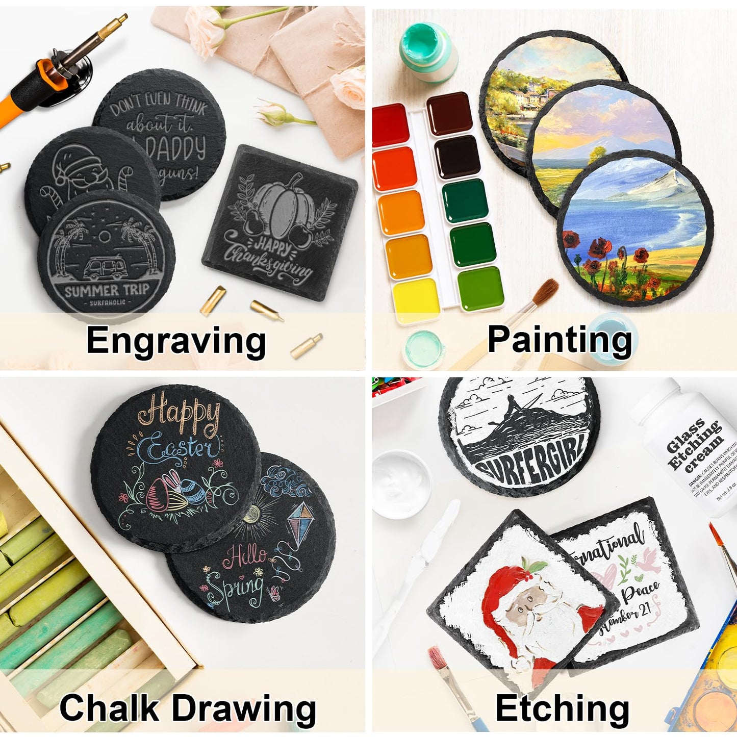 36 PCS Black Slate Stone Coasters Bulk, MAPRIAL Laser Engraving Blanks Material, 18 PCS Square, 18 PCS Round for Engraver, Drinks, DIY Project,Gifts