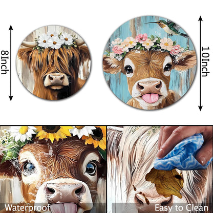 Funny Cow Head Electric Stove Burner Covers, Set of 4 Round Stove Burner Covers, 8 and 10 Inch, Cow Wearing a Wreath Gas Stove Burner Covers, Metal Stove Burner Cover, Modern Cooktop Decorative