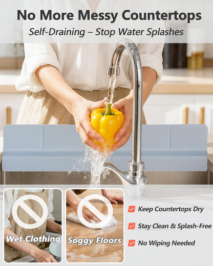 Akrelyan Kitchen Sink Splash Guard 23" 18" Self-Draining Silicone Water Guard with High Splash Wall & Strong Suction Cups for Faucet, Countertop & Sink Edge, Keeps Sinks Dry, Dishwasher Safe, Gray