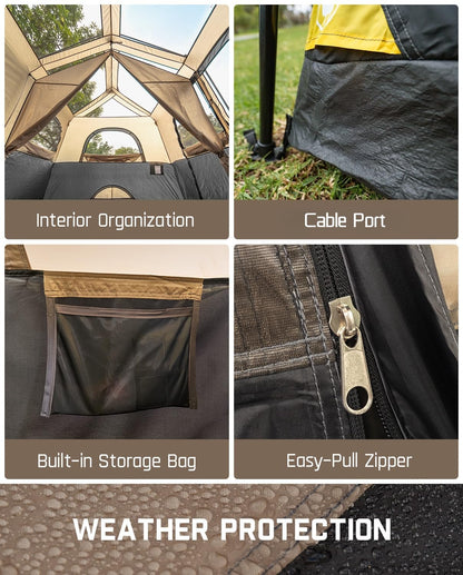 FanttikOutdoor Zeta C8 Pro Max Instant Cabin Tent 8 Person Camping Tent Setup in 60 Seconds with Rainfly & Windproof Portable with Carry Bag for Family Camping & Hiking, Upgraded Ventilation, Khaki