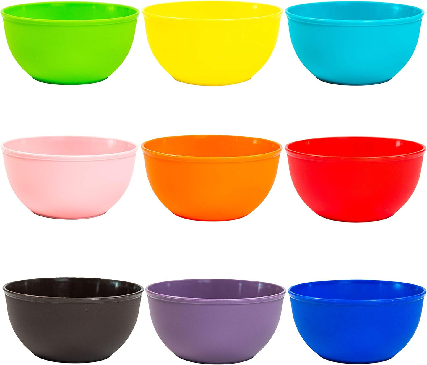 Youngever 9 Pack 10 Ounce Plastic Bowls, Kids Plastic Bowls, Set of 9 Rainbow Colors