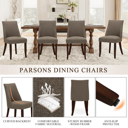COLAMY Upholstered Dining Chairs Set of 4, Mid Century Modern Kitchen Chairs with Back, Farmhouse Fabric Side Dining Room Chairs with Wood Legs for Dining Room Restaurant, Brown