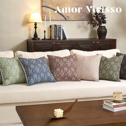 20x20 Inch Amor Virisso Floral Pillow Covers Farmhouse Block Print Pillow Cover Accent Square Neutral Modern Decorative