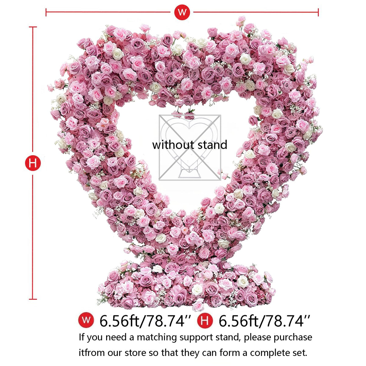 6.56x6.56ft Heart-Shaped Artificial Flower Arch Backdrop with Fabric Base, Floral Decor for Wedding Arch, Ideal for Birthday Banquets & Outdoor Party Scene Decoration (Pink, Arch Frame Not Included)