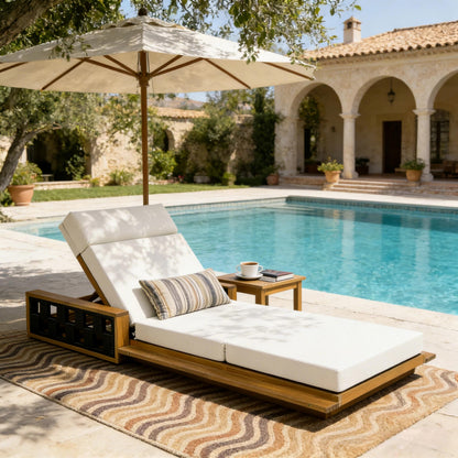 Christopher Knight Home Arly Acacia Wood Chaise Lounge Chair Outdoor with Foldable Cushion, Adjustable Backrest Sun Lounger Recliner, Wooden Patio Sun Bathing Lounge Chair, Teak+Cream