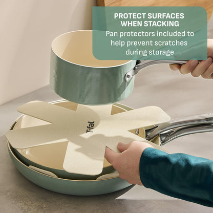 T-Fal Inspire Ceramic Nonstick Frying Pan 2-Pc Set, 8" & 10", Oven Broiler Safe up to 50°F Cookware, Ceramic Frying Pan Skillet, Pots & Pans, Mint Green