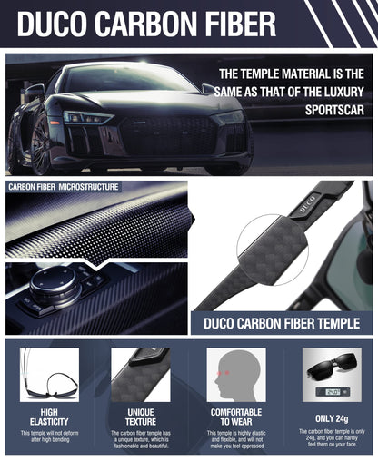 DUCO Mens Sunglasses Polarized Rectangle Sunglass for Men Lightweight Carbon Fiber UV400 Protection 8206