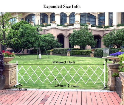 KENNISI Metal Expandable Barrier, 11 Feet, Portable Safety Barrier, Mobile Accordion Fence Outdoor for Wide Openings, Garage, Yard, Retractable Driveway Gate, 1-PC (White)
