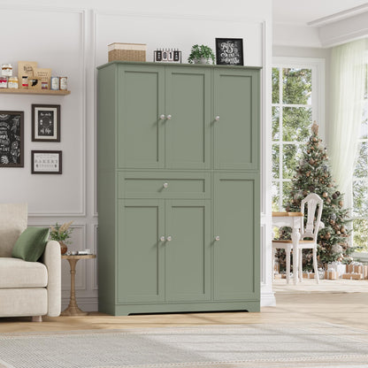 HOSTACK 68" Tall Kitchen Pantry Storage Cabinet, Modern Kitchen Hutch Cabinet with Doors and Shelves, Freestanding Food Pantry with Large Storage Drawer for Dining Room, Living Room, Green