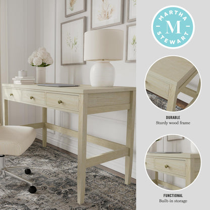 Martha Stewart Rhett Home Office Desk with 3 Drawers and Tapered Legs in Black with Oil Rubbed Bronze Hardware
