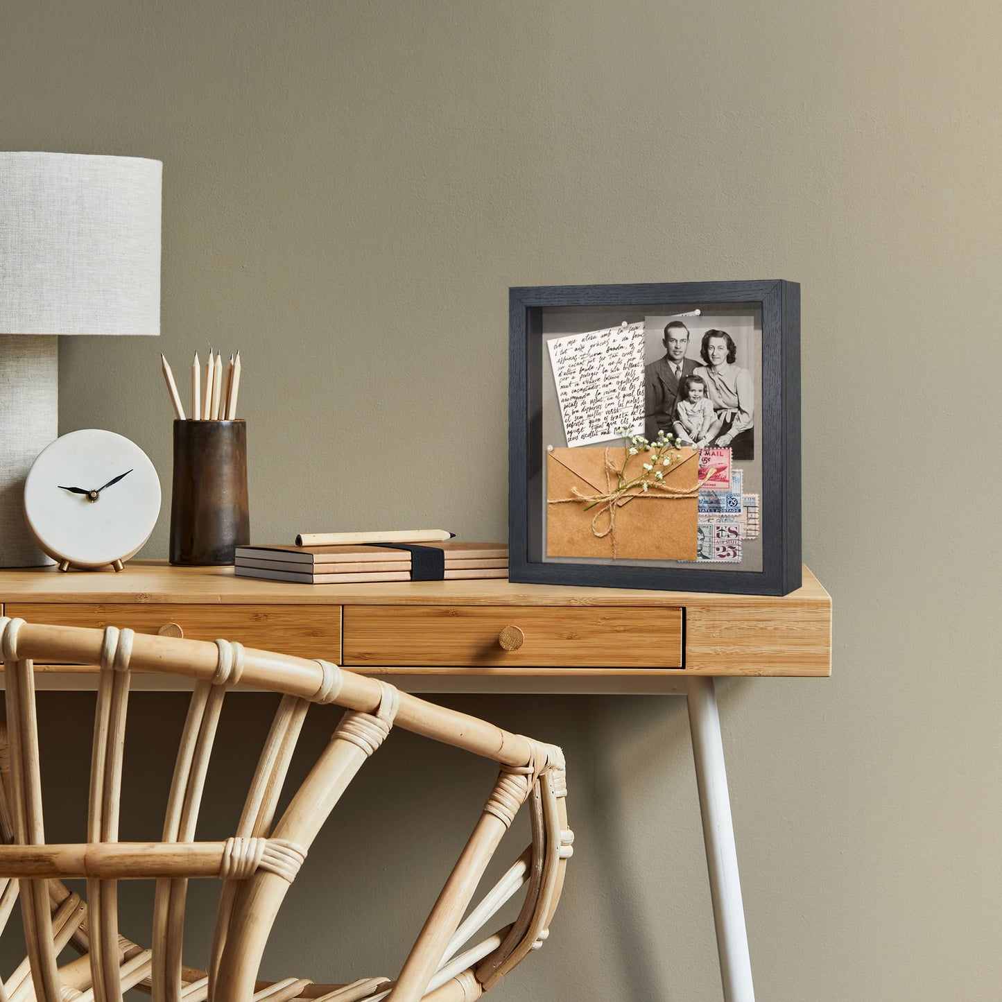 Americanflat Front Opening 11x11 Shadow Box Frame with Shatter-Resistant Glass - Silhouette Collection - Shadow Box Display Case for Tabletop and Wall Display - Black