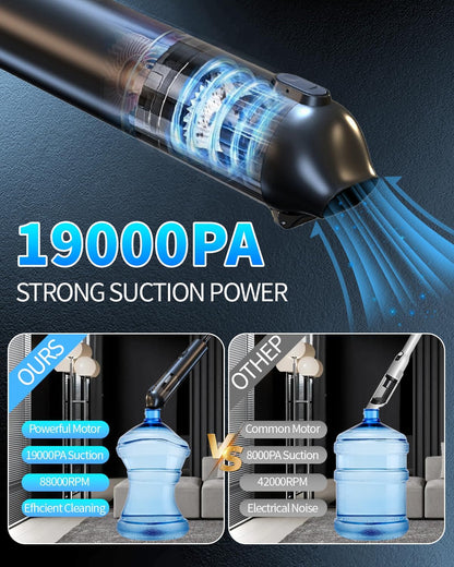 Handheld Car Vacuum Cleaner Cordless, 19000Pa High Power, 4 in 1 Portable Mini Vacuum for Car Home Office