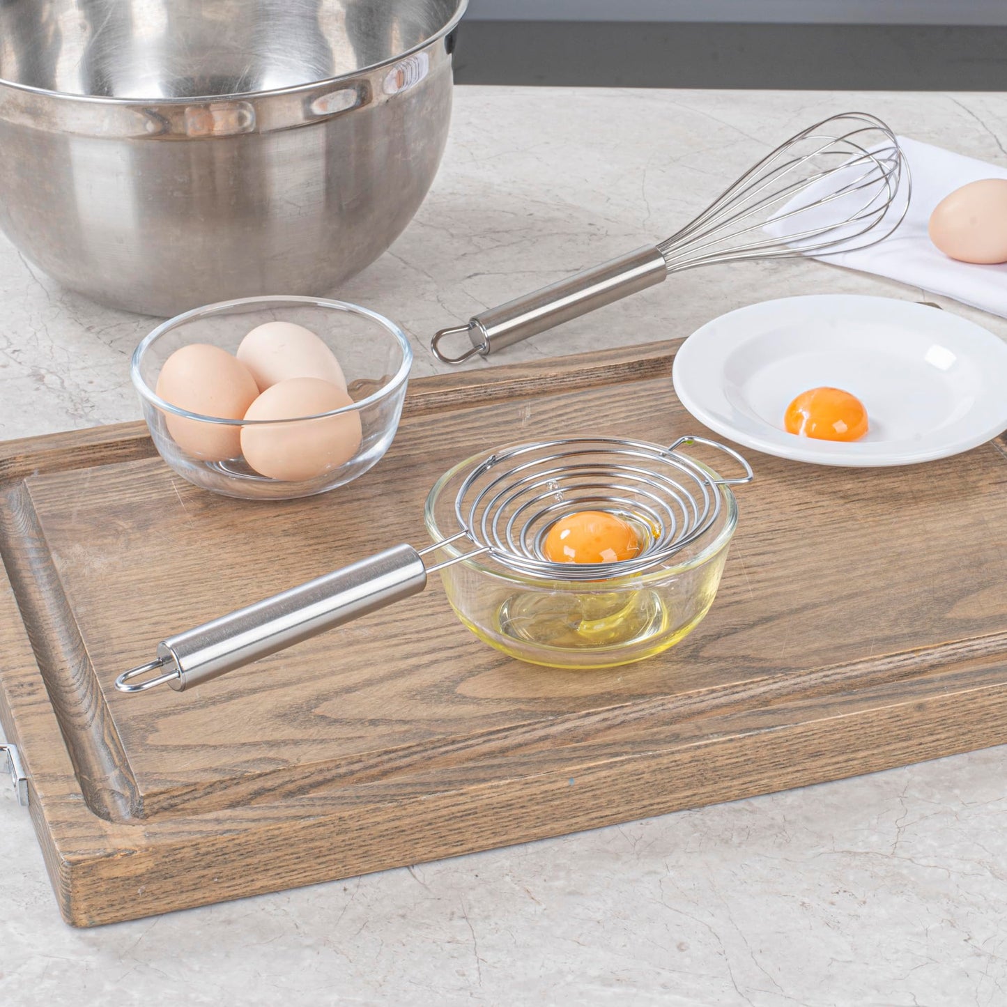 Restaurantware Met Lux 10.2 Inch x 3.5 Inch x 2 Inch Egg Separator 1 Spiral Egg White Separator - With Hanging Hole Dishwasher-Safe Stainless Steel Egg Yolk Separator For Kitchen