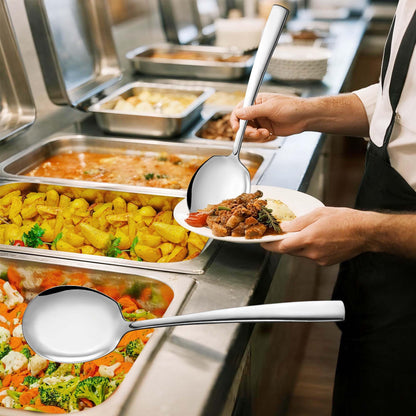 Extra Large Serving Spoons Set 11.7-Inch Silver Serving Utensils 18/8 Stainless Steel Big Metal Spoons for Buffet, Parties, Catering, Banquet - Dishwasher Safe (2-Pack, Silver)