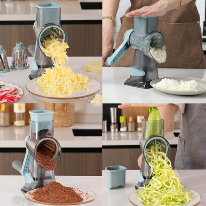 KalraMay Cheese Grater,Rotary Cheese Grater with Handle, Multifunctional Rotary Cheese Shredder Effortlessly Grates Cheese, Vegetables, and Fruits (Blue)