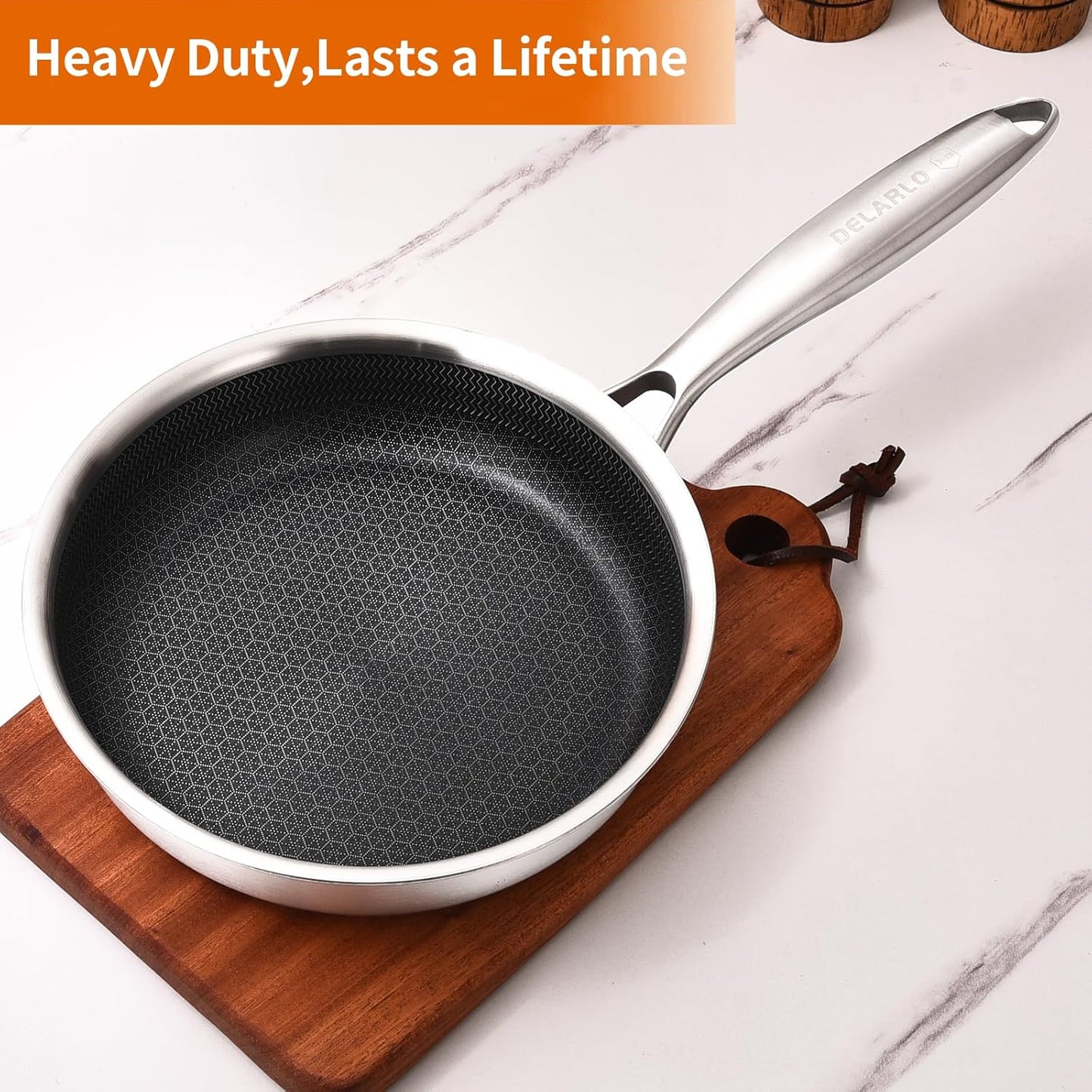 DELARLO 6-Inch Whole Body Tri-Ply Stainless Steel Mini Frying Pan, Oven Safe Induction Skillet, Detachable Handle