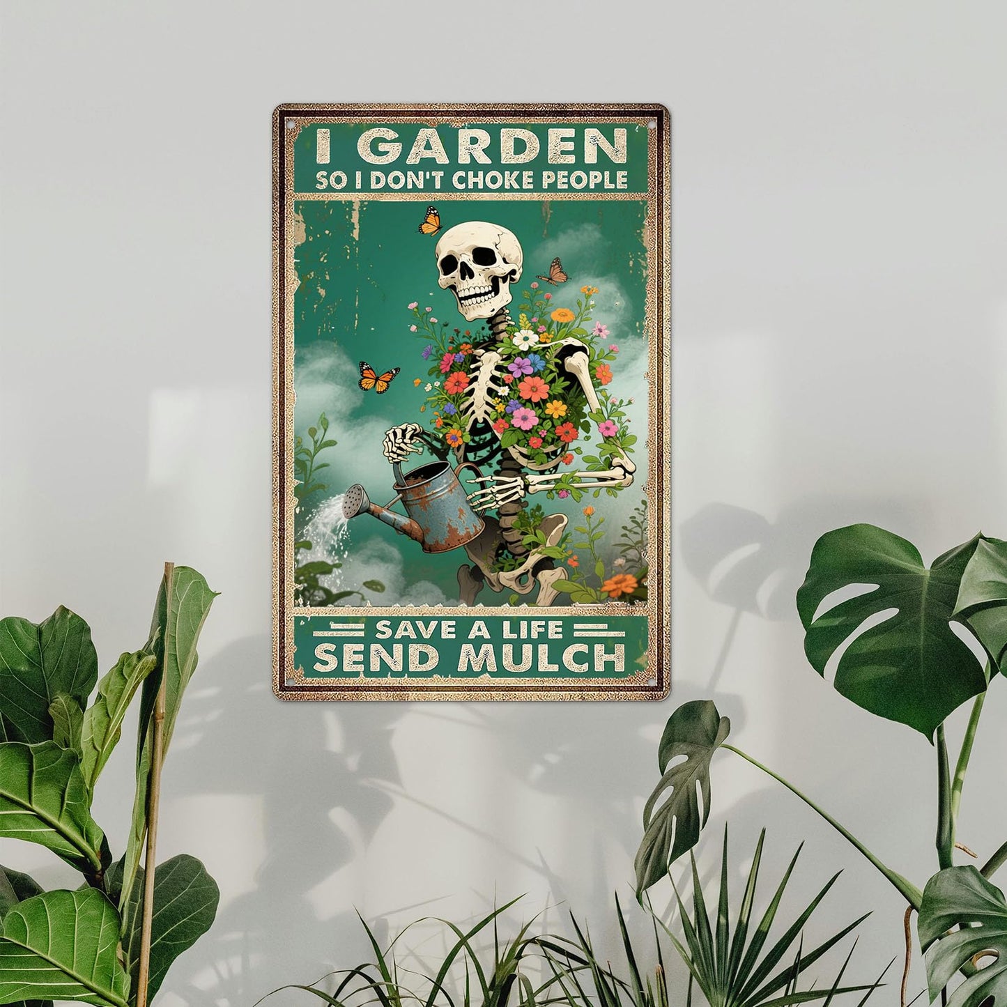Funny Skull Garden Metal Signs Vintage Skull Poster Gardening Sign - I Garden So I Don't Choke People Save A Life Send Mulch Sign 8x12 Inch