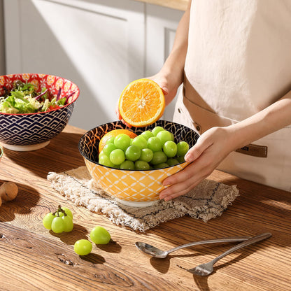 Metahom Large Salad Bowls, 48 Oz Serving Bowls for Soup, Pho, Pasta Rarmen, Stackable Ceramic Bowls for Kitchen, Set of 3, Microwave & Dishwasher Safe