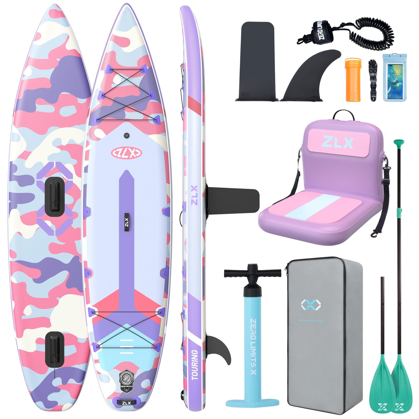 ZLX 11'6" Extra Wide Inflatable Paddle Board with Seat, Touring Stand Up Paddleboard, Fast Long-Distance SUP, Stable Center Fin, Portable Backpack & Accessories for Adults, 500lb/3 People/Family