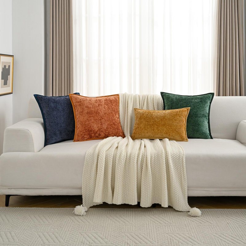 FUTEI Hot Pink Chenille Throw Pillow Covers 18x18 Inch Set of 2,Soft Cozy Bound Edge Design Cushion Case,Home Decor for Couch Bed Living Room