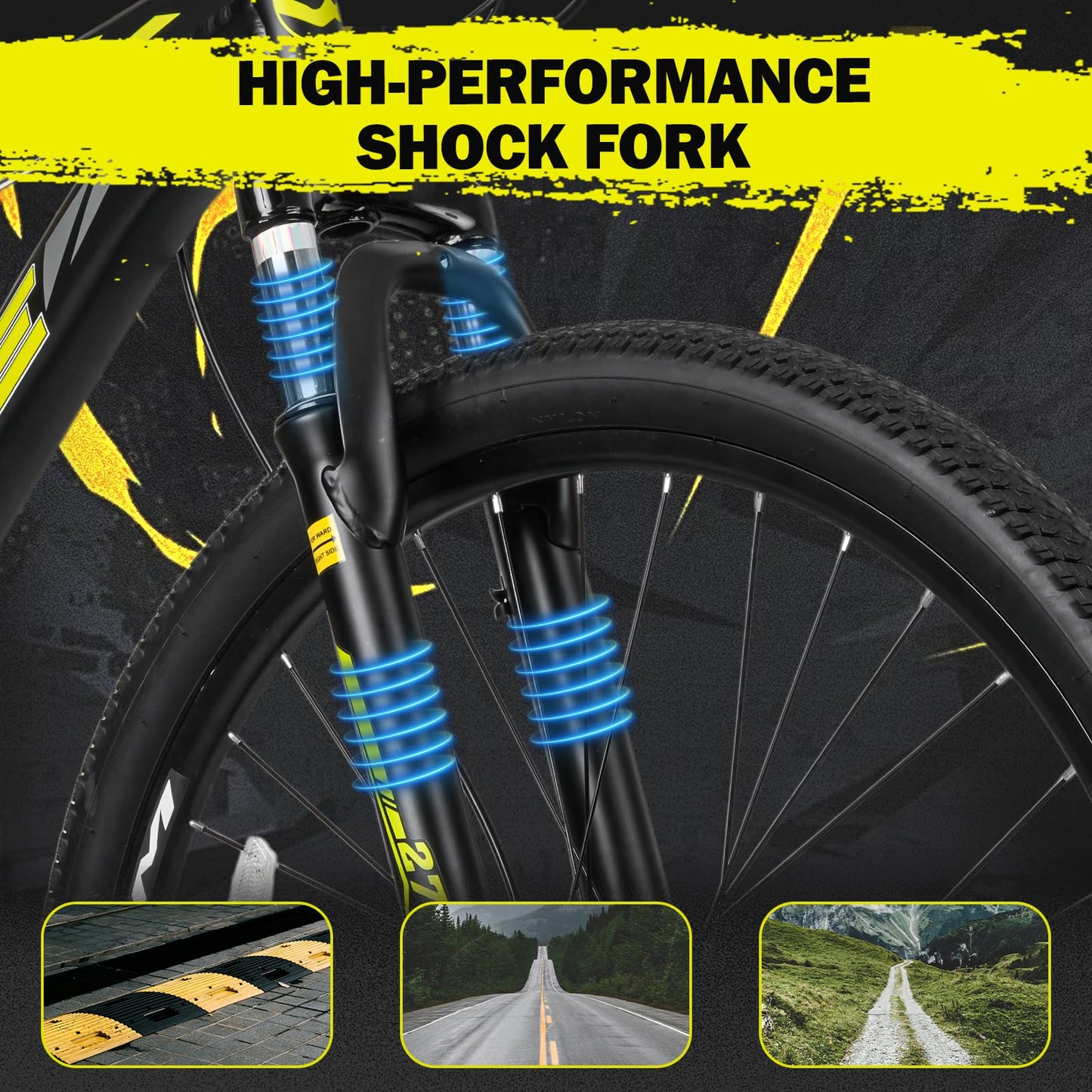 WEIZE Mountain Bike, 26/27.5-Inch Adult Bike, 21-Speed Rear Disc Brake, Lightweight Aluminum Frame for Men and Women, Comfort Saddle for Outdoor Trail Riding,Black