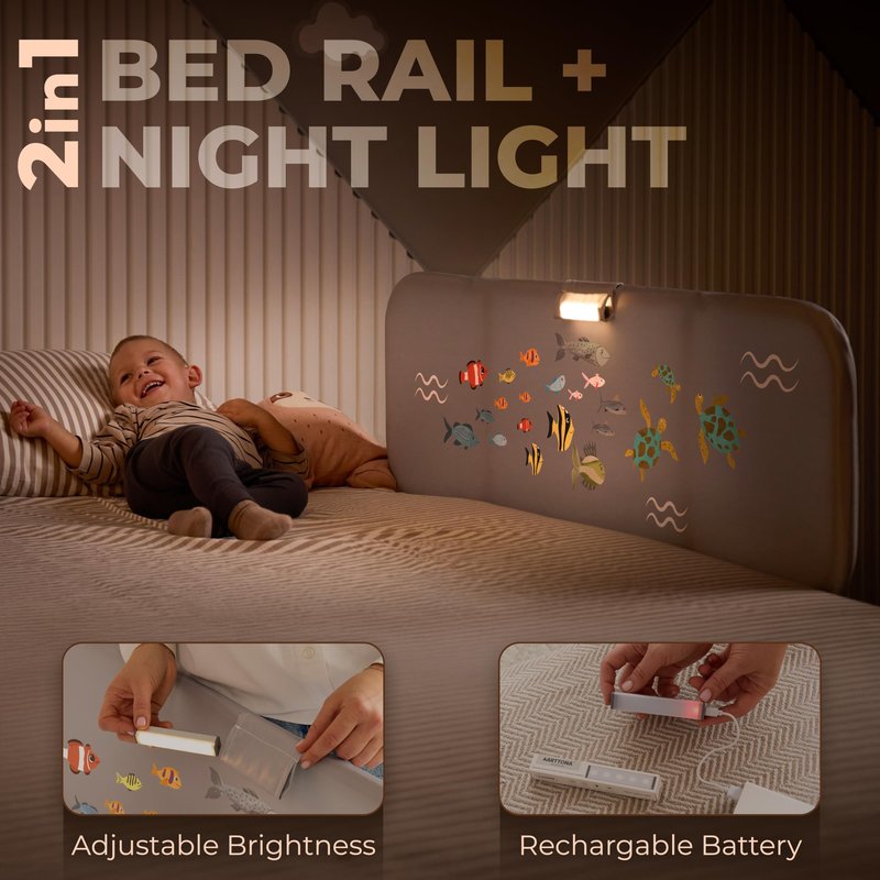 ARTTONA Toddler Bed Rail with Night Light - Foldable Bed Side Rails - Fits for Most Beds Bed Rails for Full Size Bed, Queen Size Rails, Twin Rails - Portable Fence for Baby - 48inch