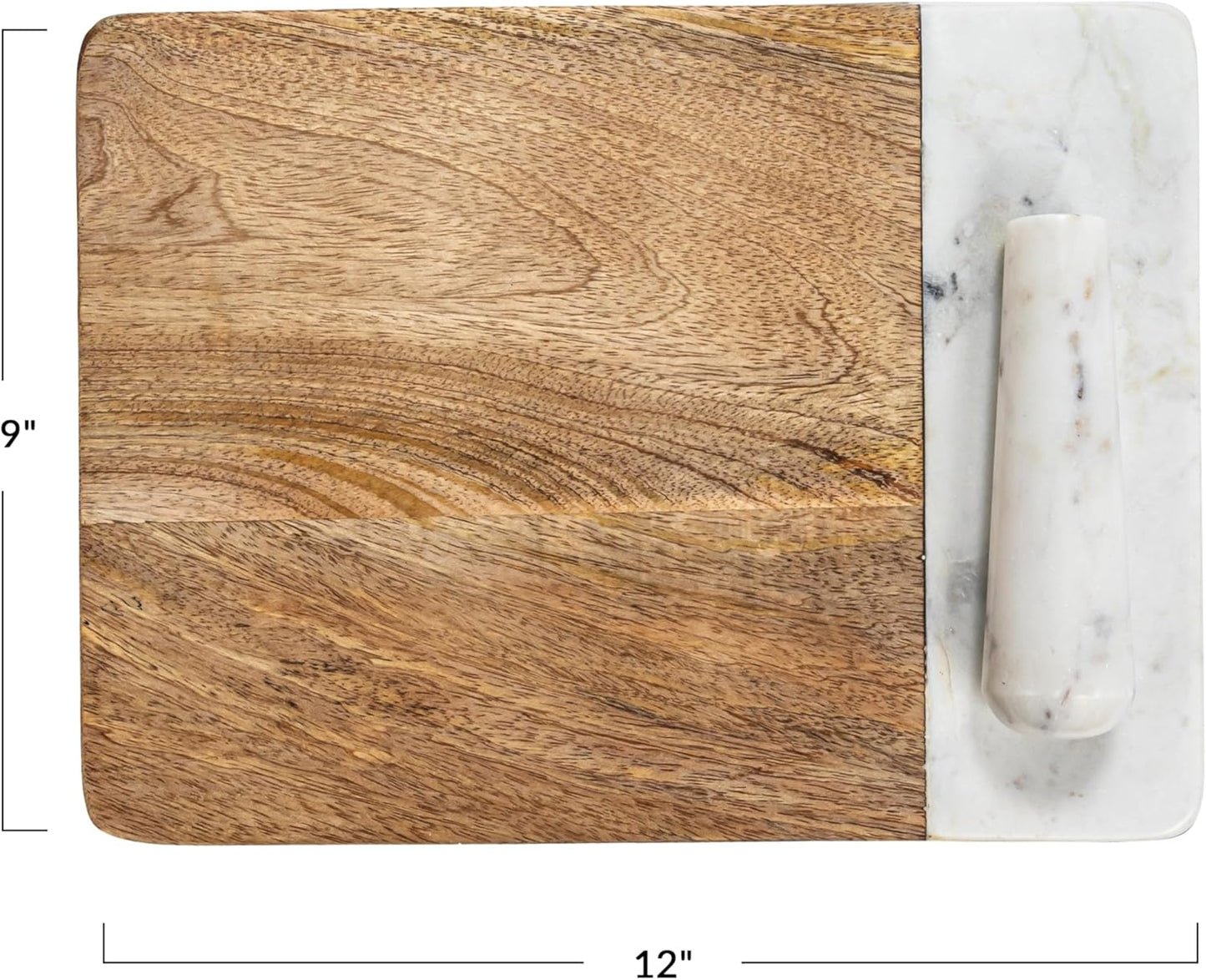 Creative Co-Op Mango Wood and Marble Cheese and Cutting Board with Inlaid Marble Pestle
