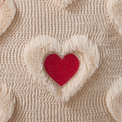 WKJZH Valentines Day Pillow Covers 18x18 Inch Set of 2 Pink Embroidery Beige Heart Decorative Beige Soft Plush Faux Wool Throw Pillows for Couch Sofa Bedroom Holiday Home Decor MRD01C45